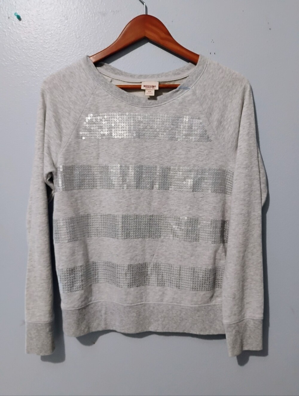 Mossimo Supply Co. Light Gray Sweatshirt with Silver Sequin Stripes